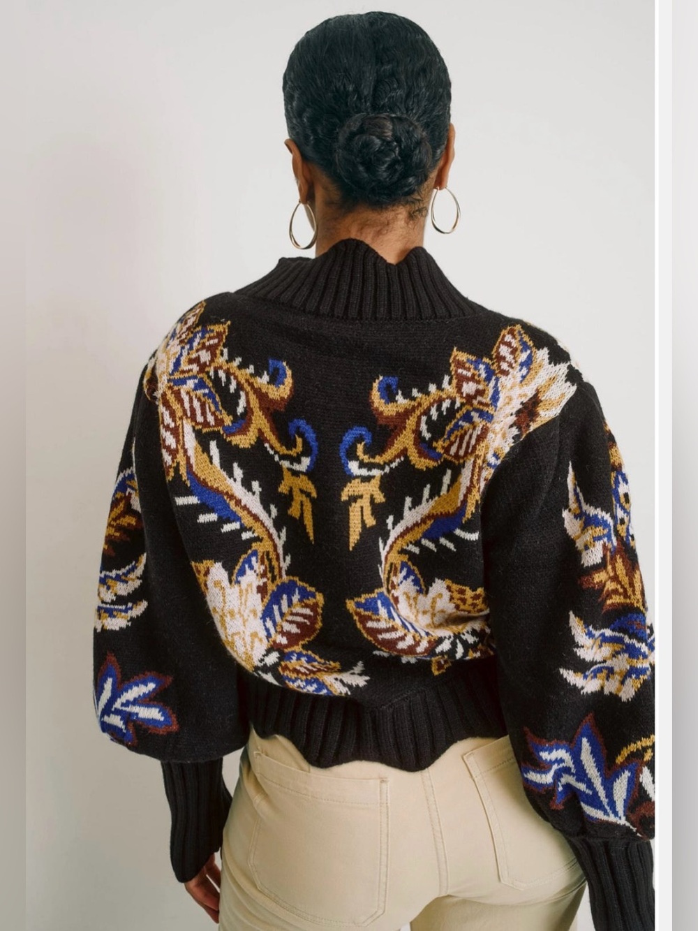 FARM Rio Arabesque Paradise Knit Sweater Black Floral Jacquard Mock Neck XL NWT - Picture 4 of 11